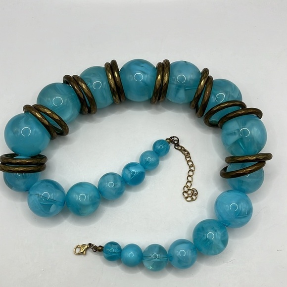 Large Bubble Necklace with Copper Circles! Big Bold Clear Blue Ball 20” Necklace - Picture 13 of 13